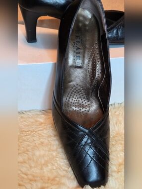 Belair Creazioni 38/7.5 Black Pamper Leather 2.5 Heels Women Classic Shoes ITALY